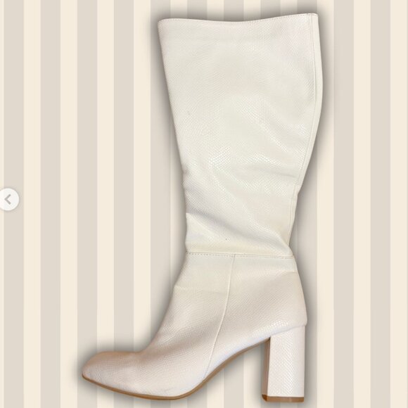 White Textured Knee-High Boots - Picture 2 of 4